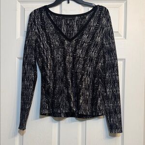 White House Black Market Black and White V-Neck Peplum Sweater